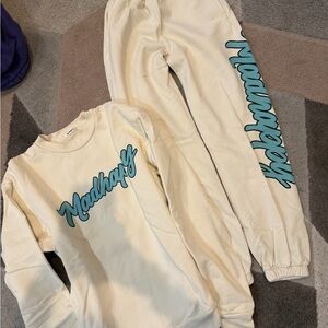 Madhappy Cream Sweatshirt and Joggers Set with Blue Graphic